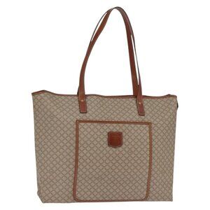 Authentic CELINE Macadam Canvas Shoulder Bag PVC Beige Gold